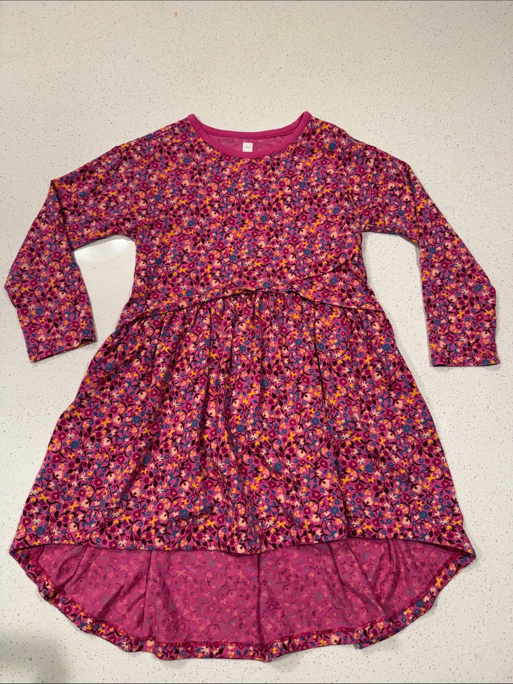 Tea Collection Pink Floral High-Low Long Sleeve Dress